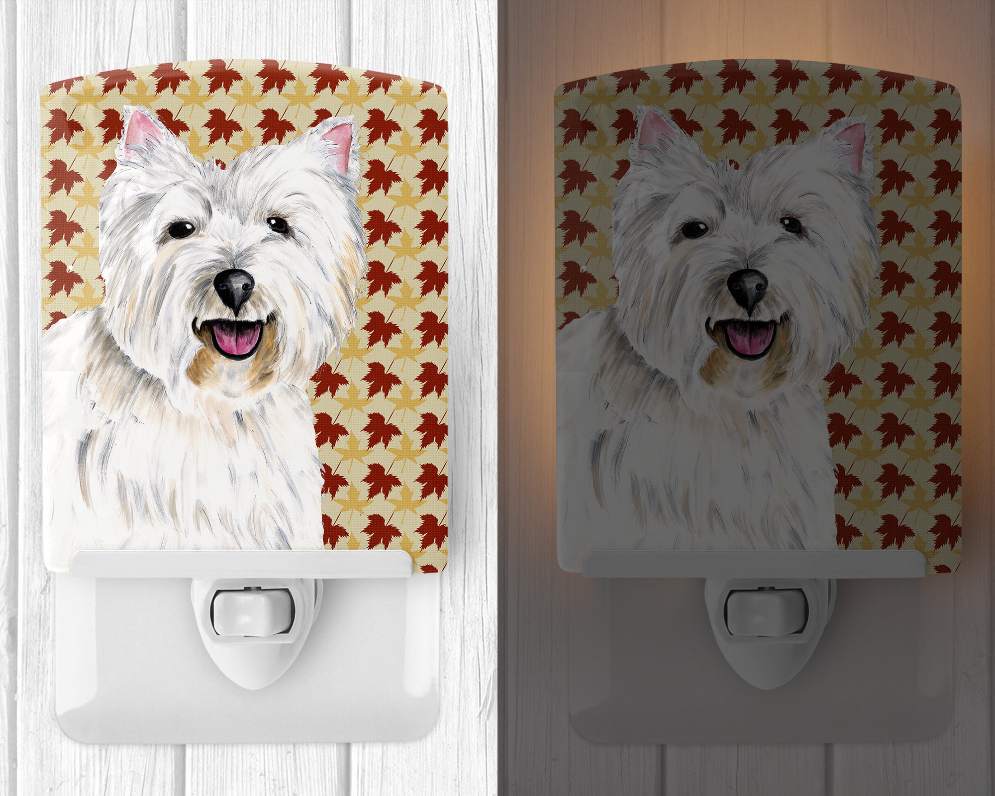 Westie Fall Leaves Portrait Ceramic Night Light SC9210CNL - the-store.com