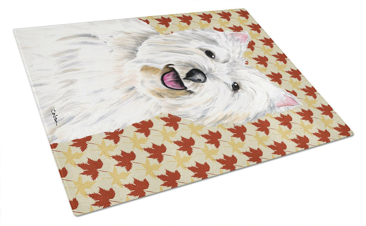 Westie Fall Leaves Portrait Glass Cutting Board Large by Caroline&#39;s Treasures