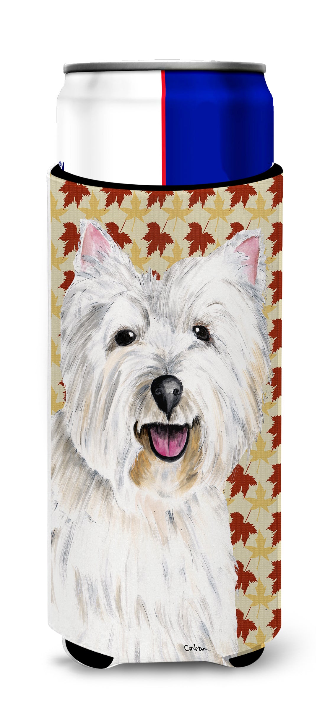 Westie Fall Leaves Portrait Ultra Beverage Insulators for slim cans SC9210MUK.