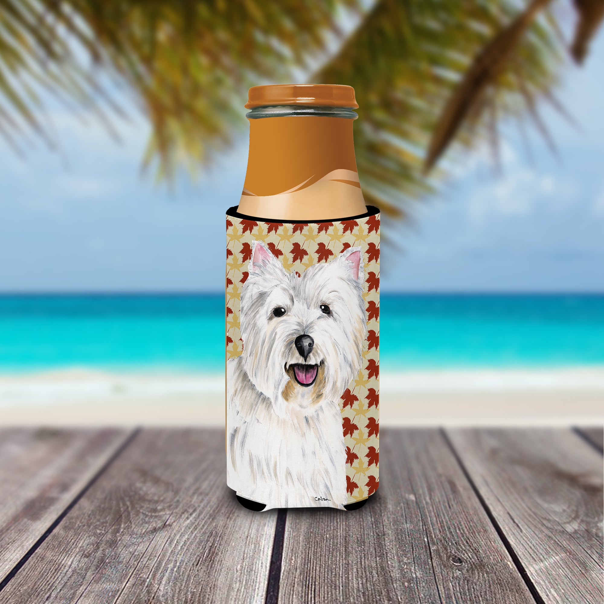 Westie Fall Leaves Portrait Ultra Beverage Insulators for slim cans SC9210MUK.