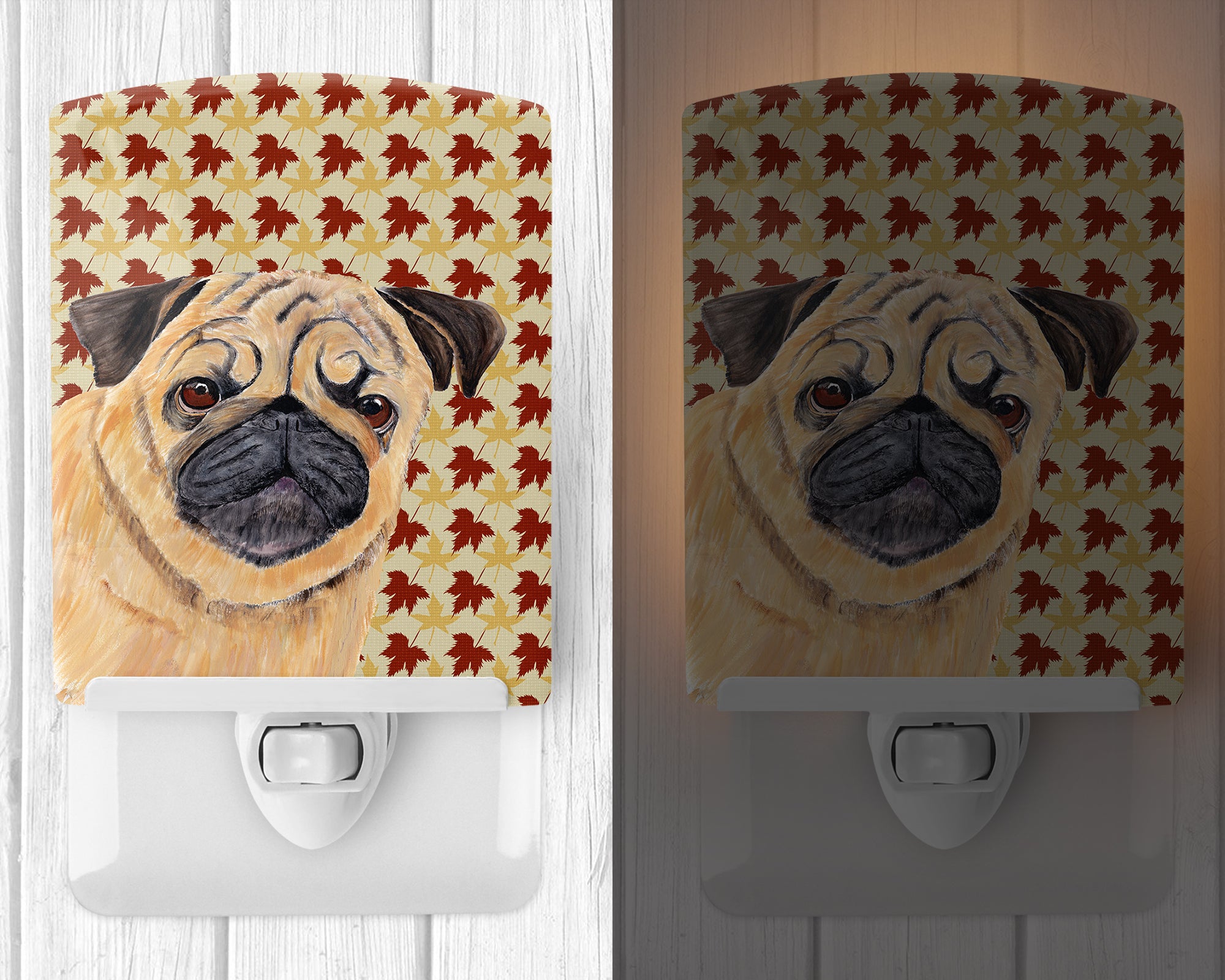 Pug Fall Leaves Portrait Ceramic Night Light SC9211CNL - the-store.com