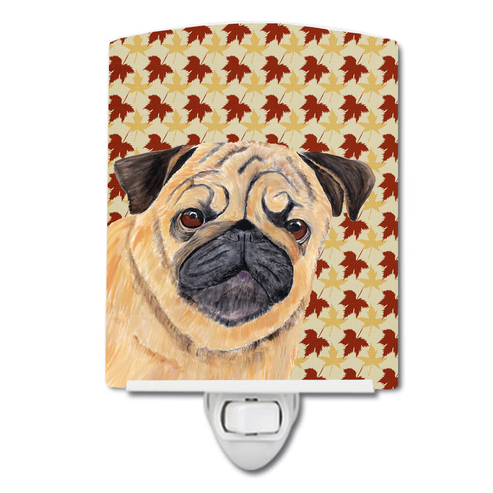 Pug Fall Leaves Portrait Ceramic Night Light SC9211CNL - the-store.com