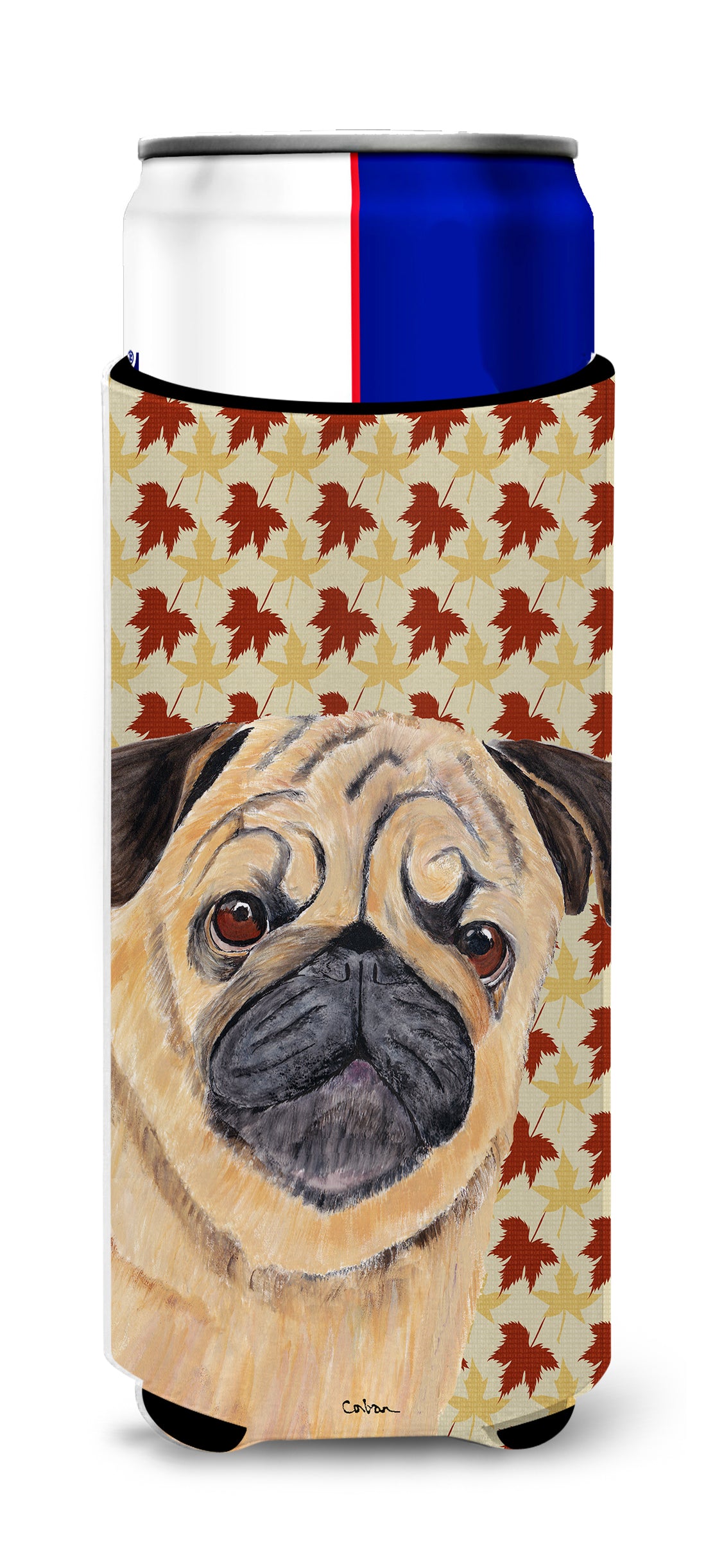 Pug Fall Leaves Portrait Ultra Beverage Insulators for slim cans SC9211MUK.