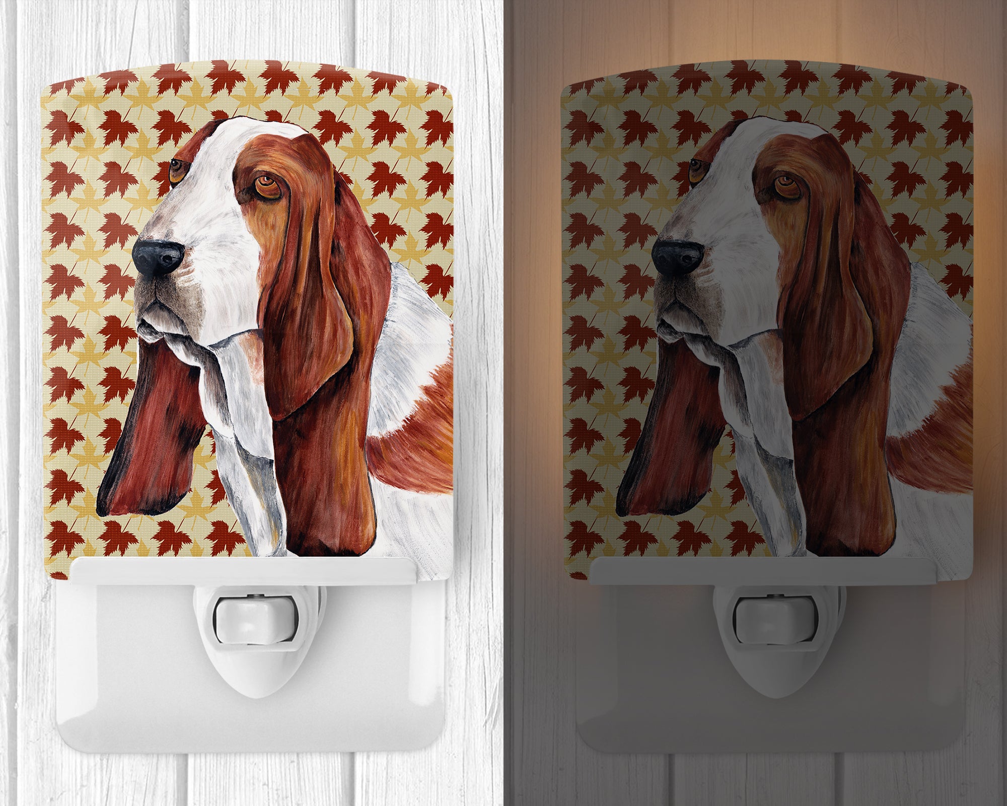 Basset Hound Fall Leaves Portrait Ceramic Night Light SC9212CNL - the-store.com