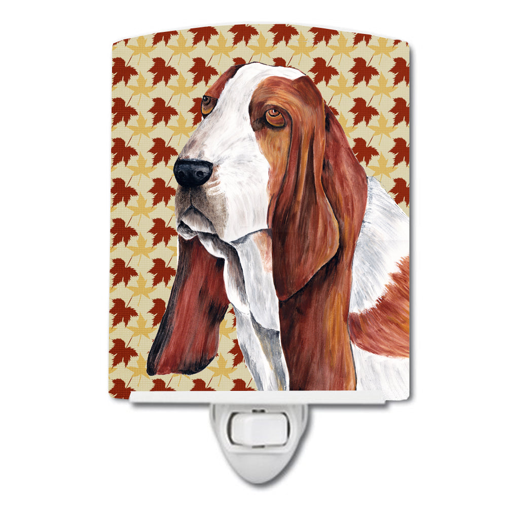 Basset Hound Fall Leaves Portrait Ceramic Night Light SC9212CNL - the-store.com