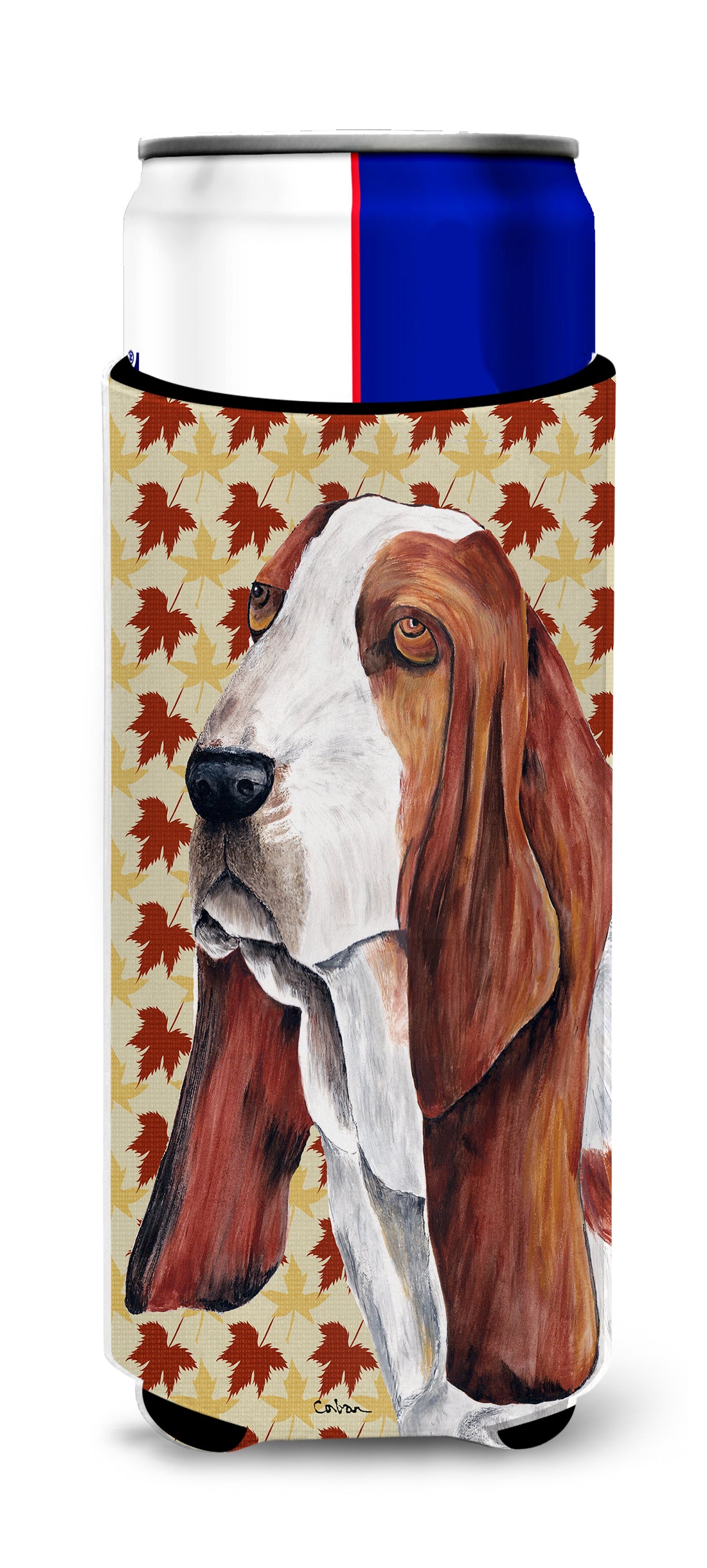 Basset Hound Fall Leaves Portrait Ultra Beverage Insulators for slim cans SC9212MUK.