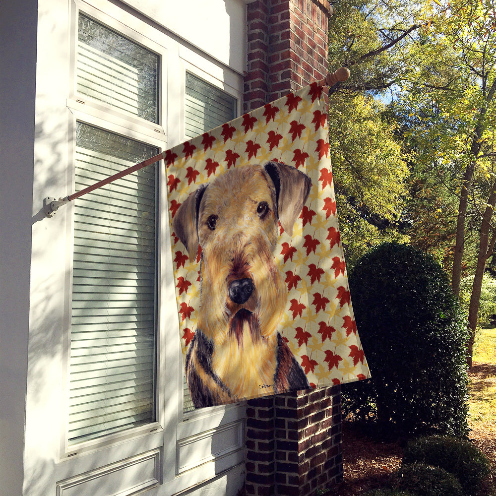 Airedale Fall Leaves Portrait Flag Canvas House Size  the-store.com.