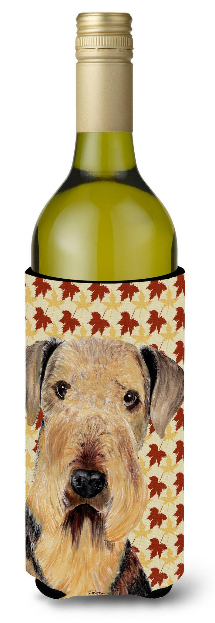 Airedale Fall Leaves Portrait Wine Bottle Beverage Insulator Beverage Insulator Hugger SC9213LITERK by Caroline's Treasures