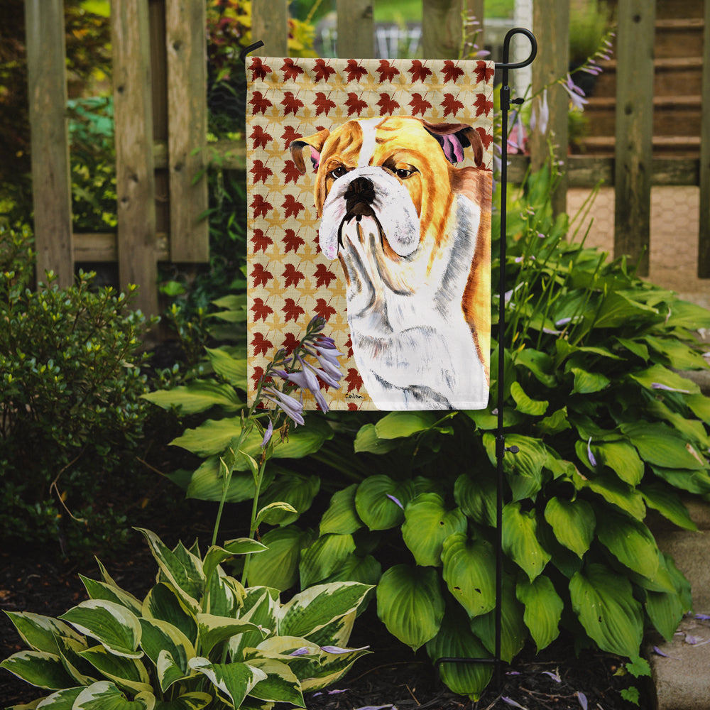 Bulldog English Fall Leaves Portrait Flag Garden Size.