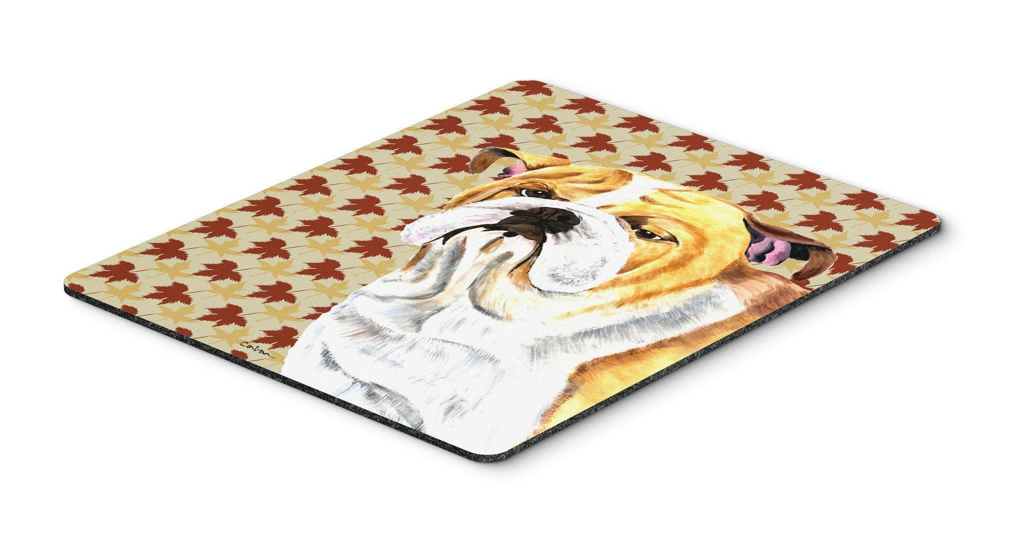 Bulldog English Fall Leaves Portrait Mouse Pad, Hot Pad or Trivet by Caroline's Treasures