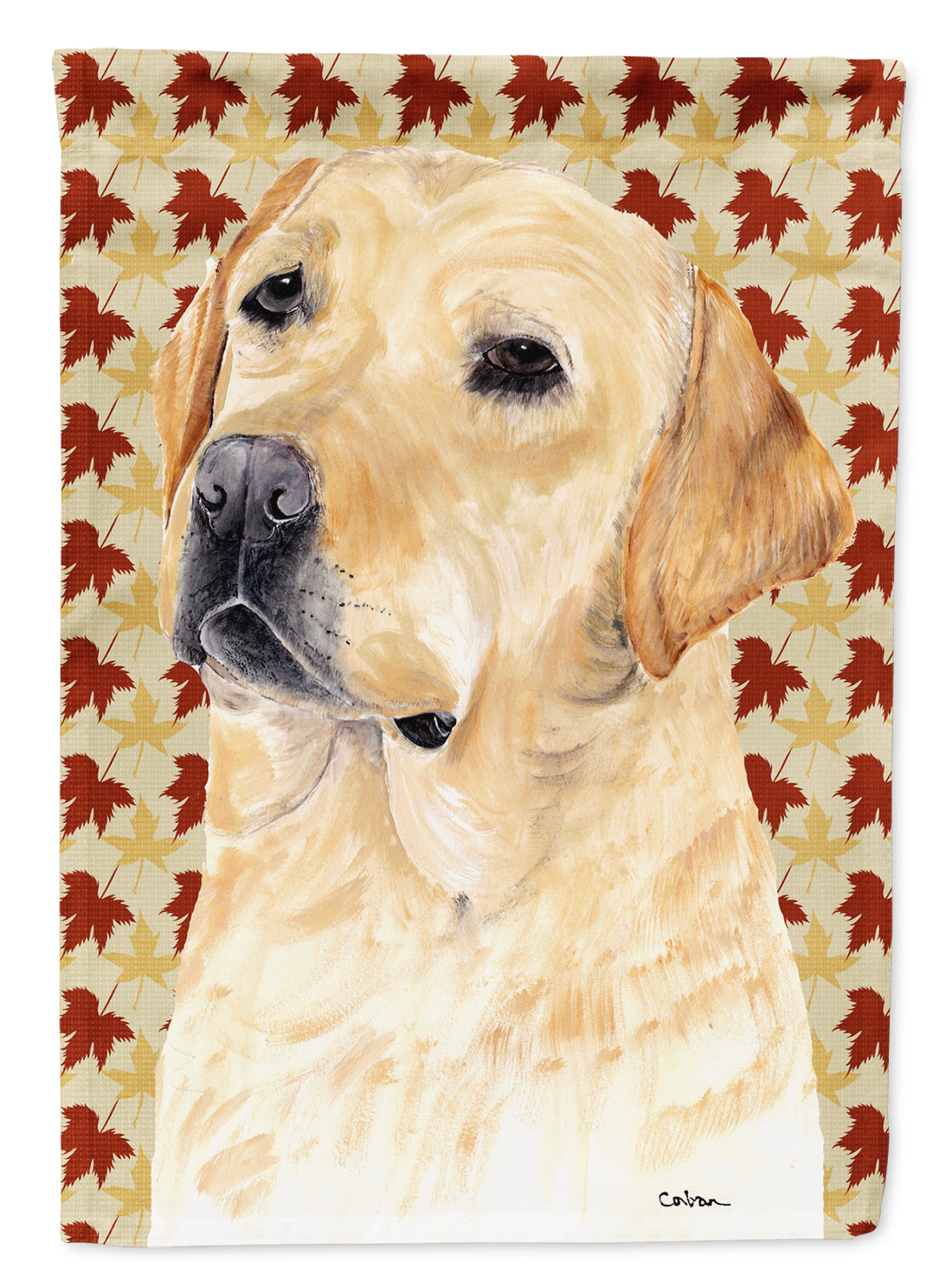 Labrador Yellow Fall Leaves Portrait Flag Canvas House Size  the-store.com.