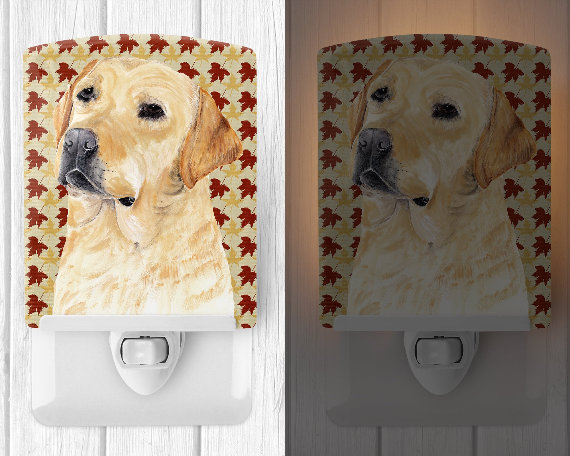 Labrador Yellow Fall Leaves Portrait Ceramic Night Light SC9216CNL - the-store.com