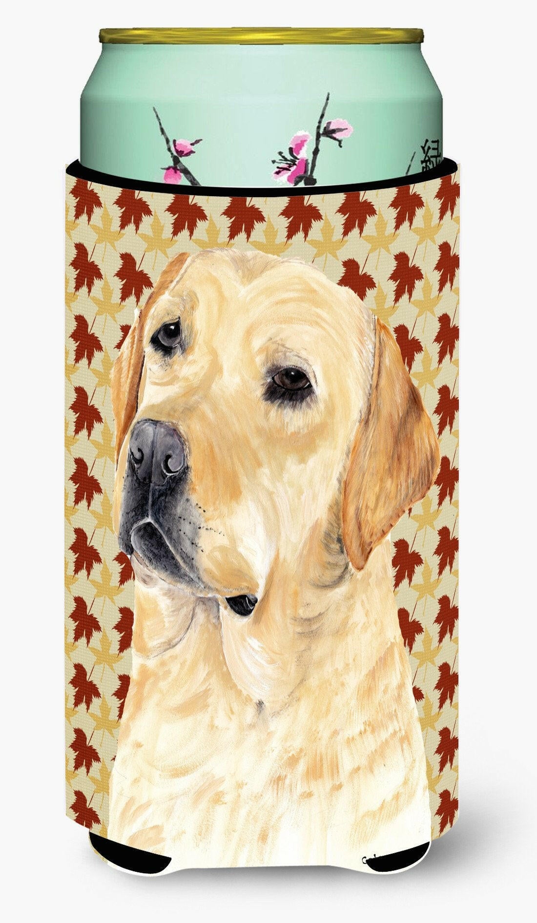 Labrador Yellow Fall Leaves Portrait  Tall Boy Beverage Insulator Beverage Insulator Hugger by Caroline's Treasures