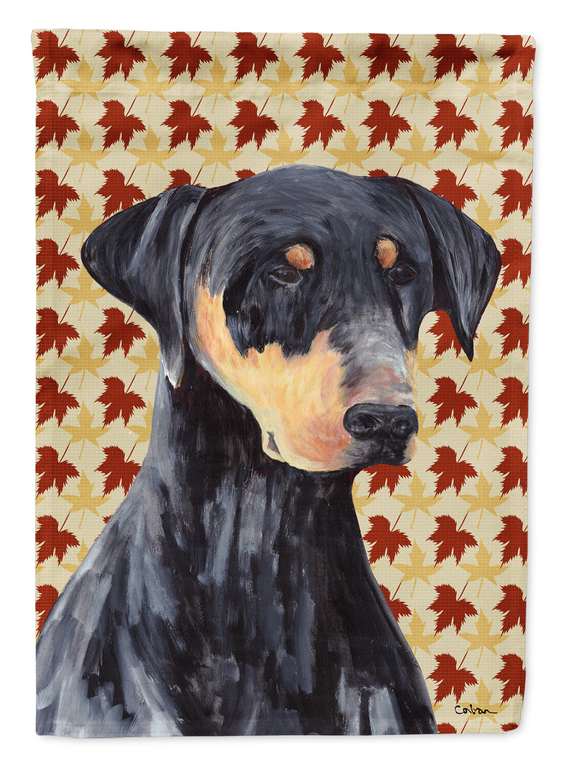 Doberman Fall Leaves Portrait Flag Canvas House Size  the-store.com.