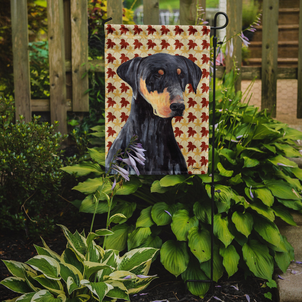 Doberman Fall Leaves Portrait Flag Garden Size.