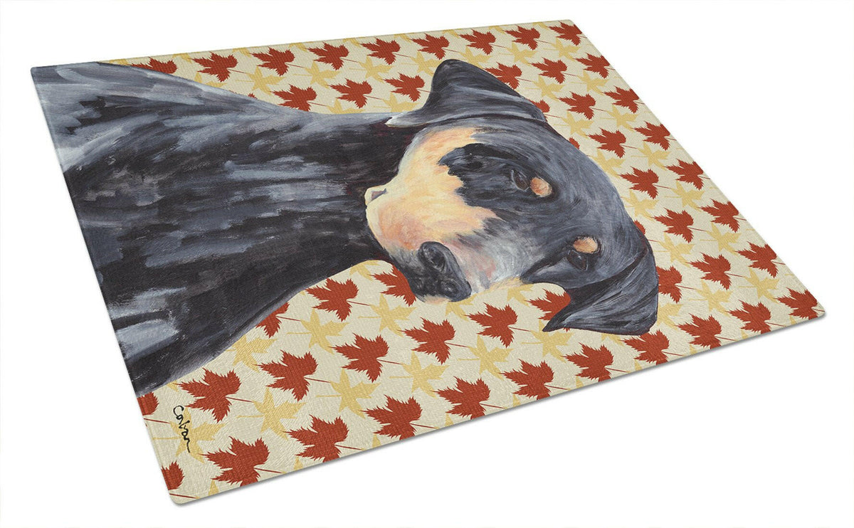 Doberman Fall Leaves Portrait Glass Cutting Board Large by Caroline&#39;s Treasures