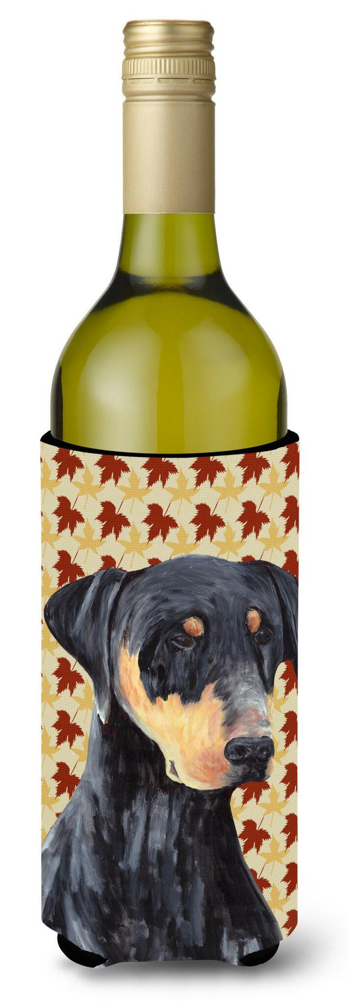 Doberman Fall Leaves Portrait Wine Bottle Beverage Insulator Beverage Insulator Hugger by Caroline's Treasures