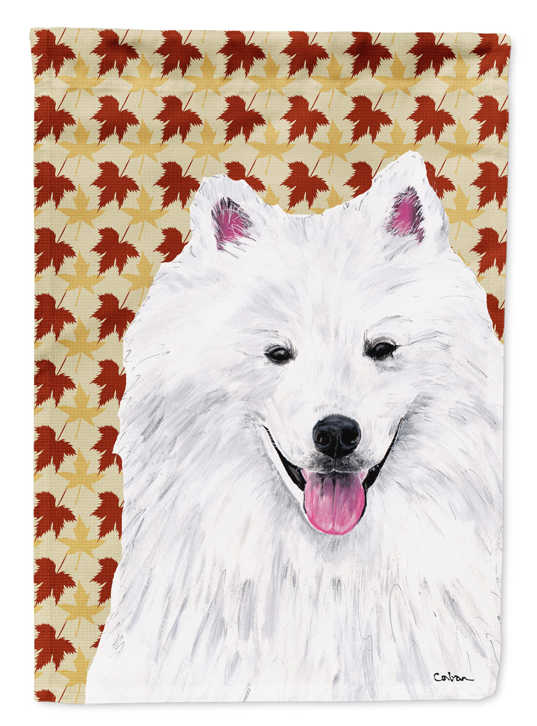 American Eskimo Fall Leaves Portrait Flag Canvas House Size  the-store.com.