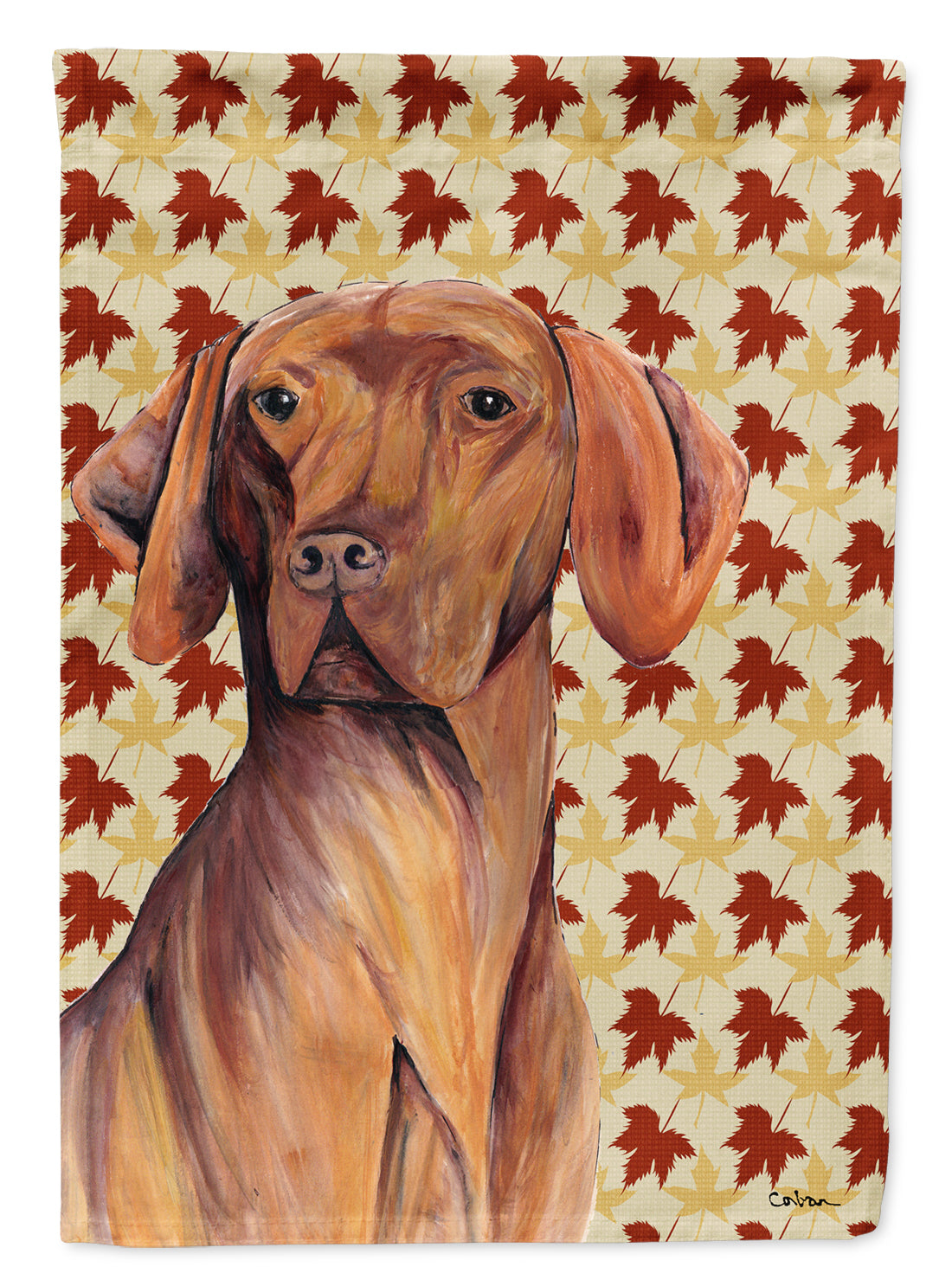 Vizsla Fall Leaves Portrait Flag Garden Size.