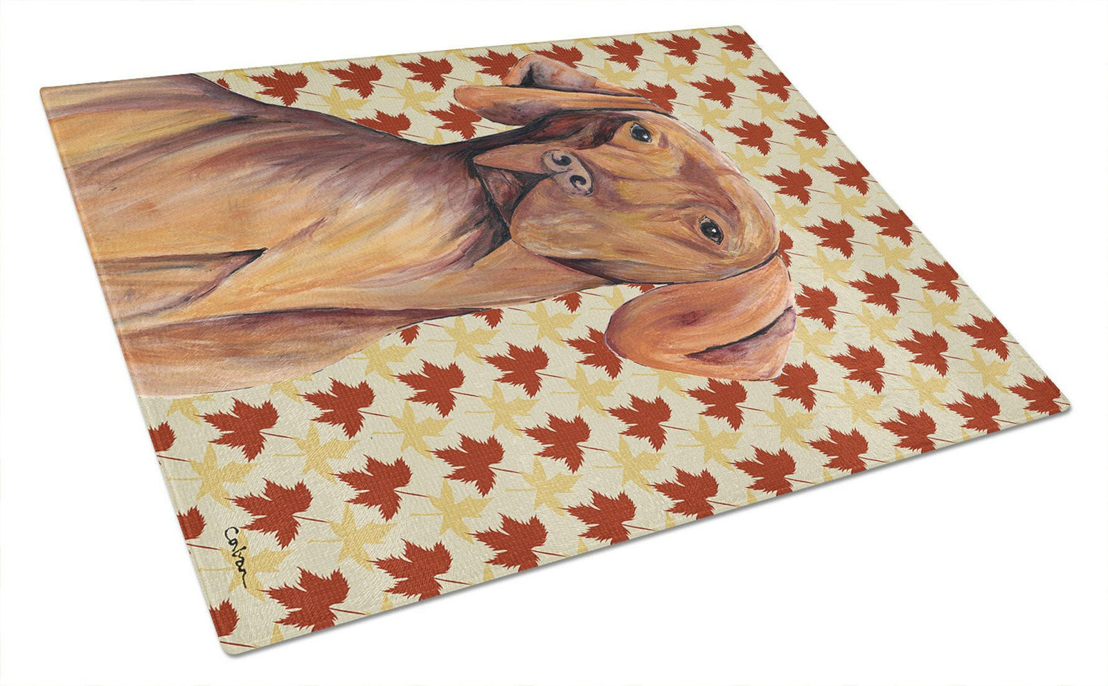 Vizsla Fall Leaves Portrait Glass Cutting Board Large by Caroline's Treasures