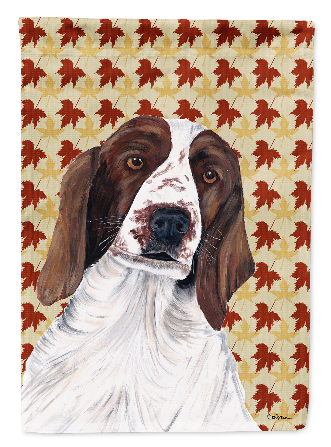 Welsh Springer Spaniel Fall Leaves Portrait Flag Garden Size.