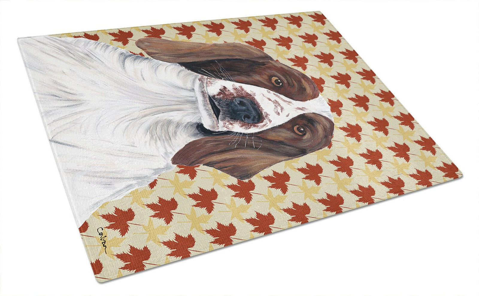 Welsh Springer Spaniel Fall Leaves Portrait Glass Cutting Board Large by Caroline's Treasures