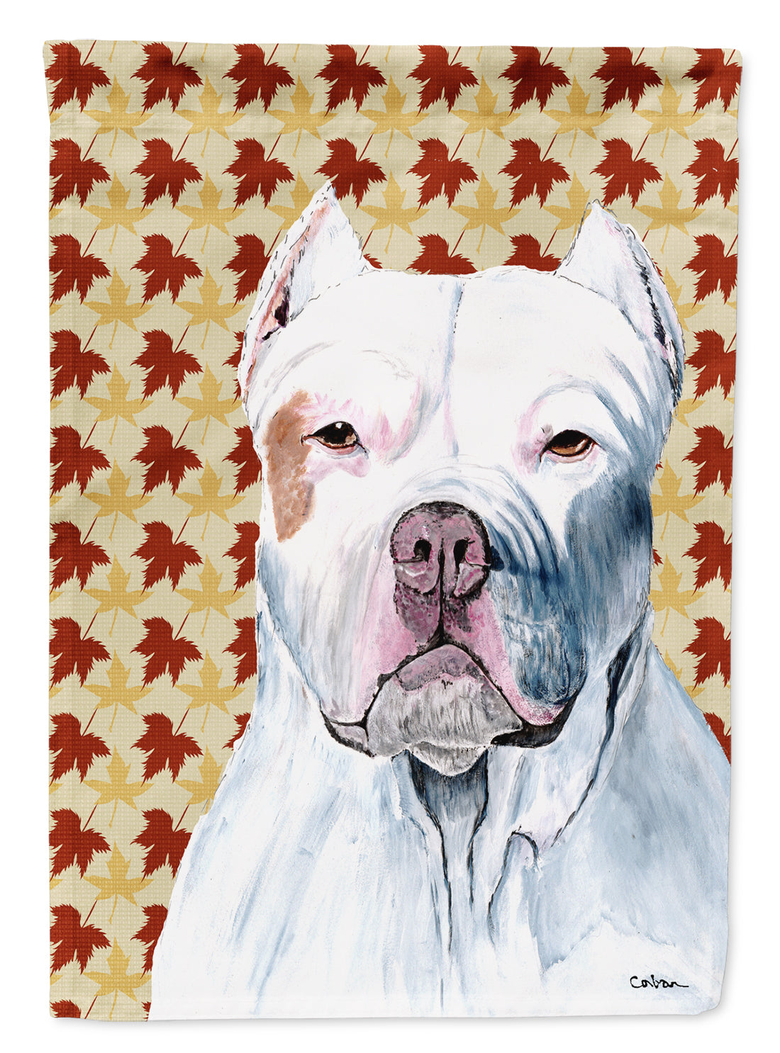 Pit Bull Fall Leaves Portrait Flag Garden Size.