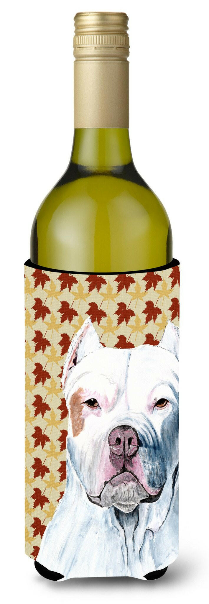 Pit Bull Fall Leaves Portrait Wine Bottle Beverage Insulator Beverage Insulator Hugger by Caroline's Treasures