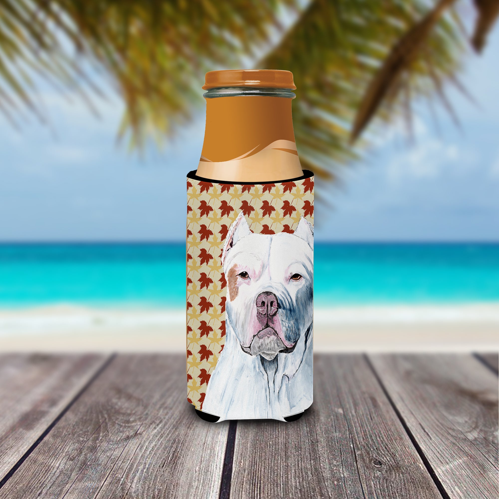 Pit Bull Fall Leaves Portrait Ultra Beverage Insulators for slim cans SC9221MUK.