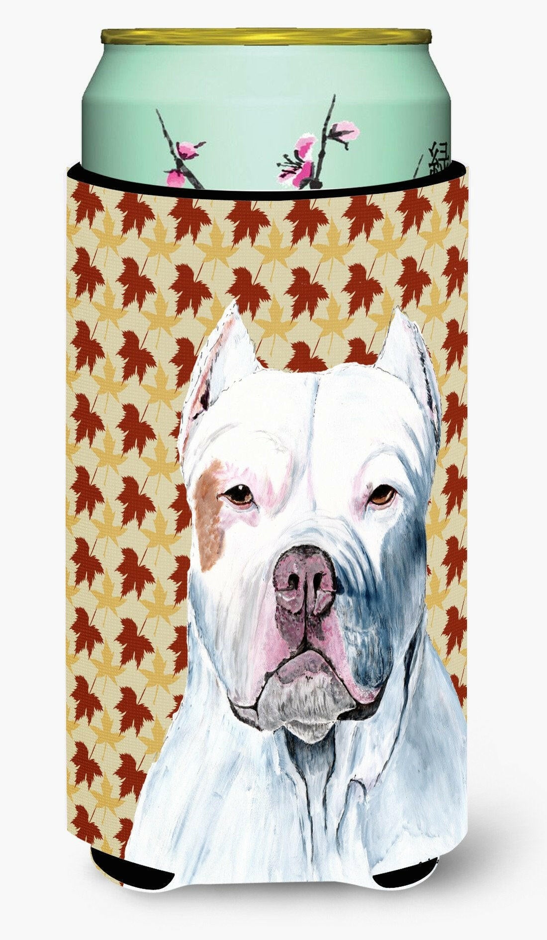 Pit Bull Fall Leaves Portrait  Tall Boy Beverage Insulator Beverage Insulator Hugger by Caroline's Treasures