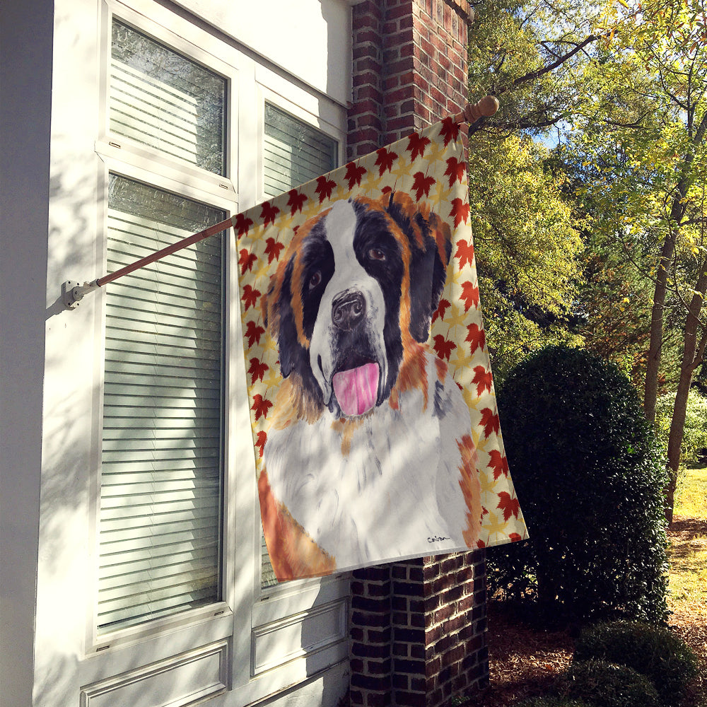 Saint Bernard Fall Leaves Portrait Flag Canvas House Size  the-store.com.