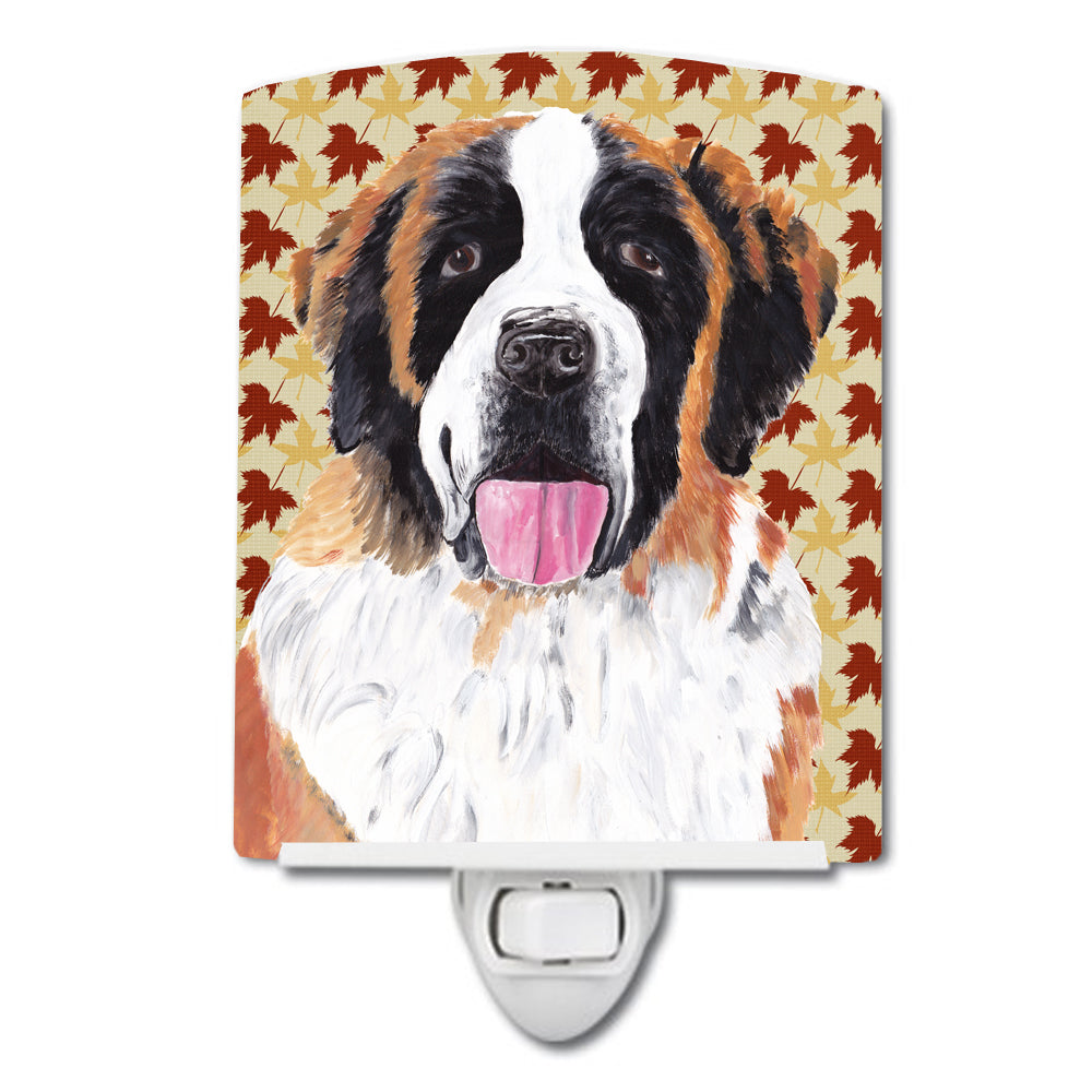 Saint Bernard Fall Leaves Portrait Ceramic Night Light SC9222CNL - the-store.com