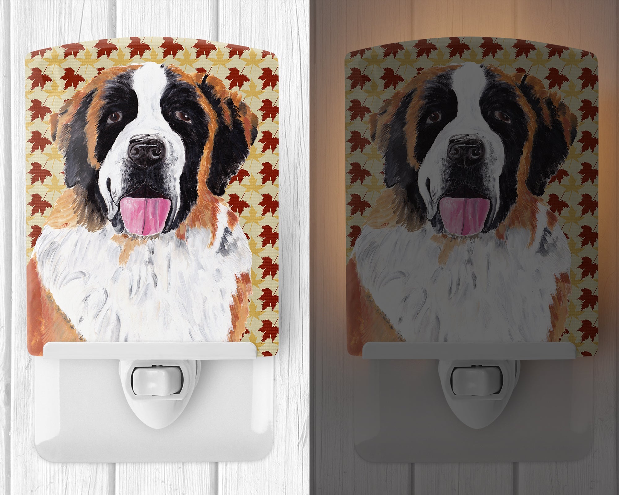 Saint Bernard Fall Leaves Portrait Ceramic Night Light SC9222CNL - the-store.com