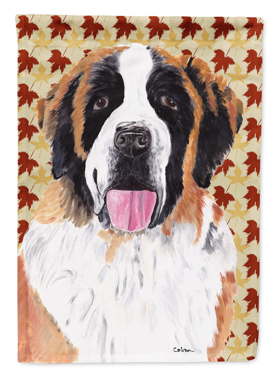 Saint Bernard Fall Leaves Portrait Flag Garden Size.