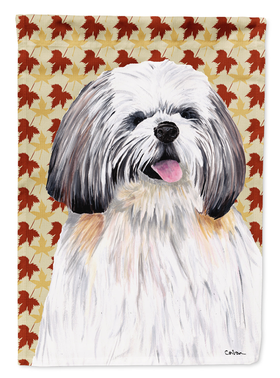 Shih Tzu Fall Leaves Portrait Flag Canvas House Size  the-store.com.