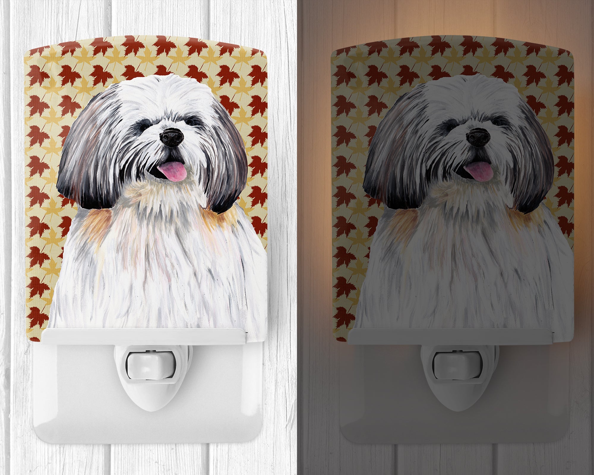 Shih Tzu Fall Leaves Portrait Ceramic Night Light SC9223CNL - the-store.com