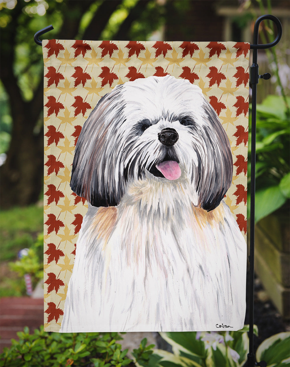 Shih Tzu Fall Leaves Portrait Flag Garden Size.