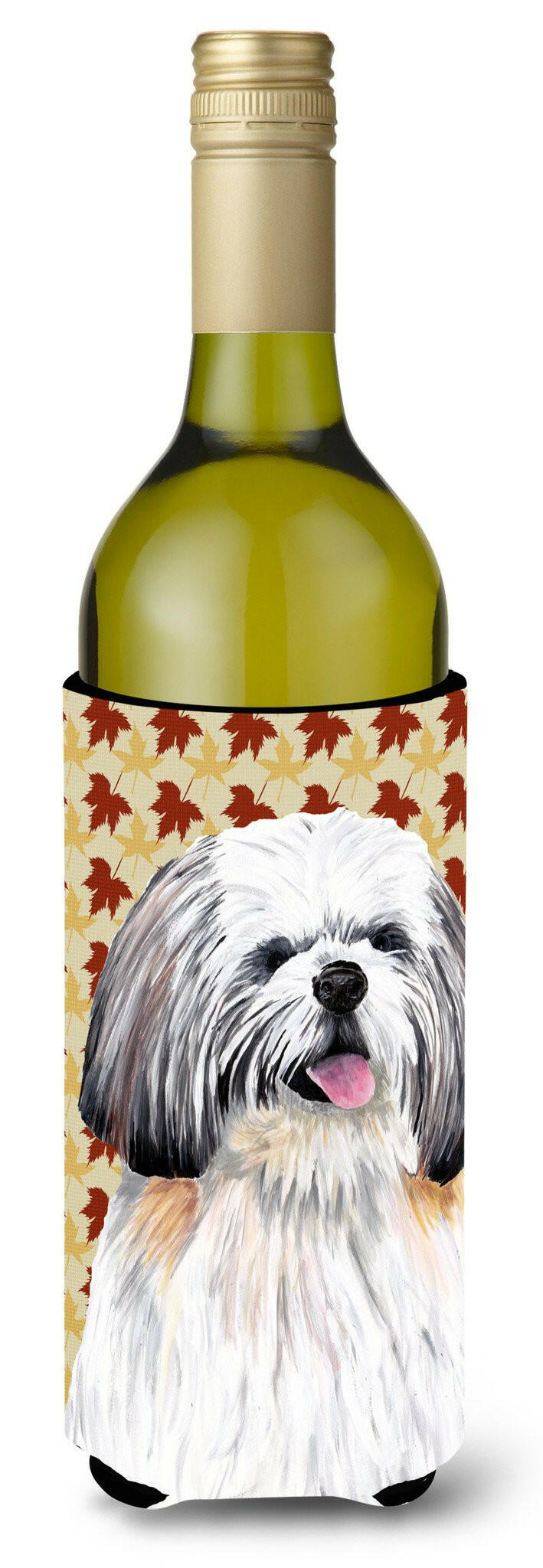 Shih Tzu Fall Leaves Portrait Wine Bottle Beverage Insulator Beverage Insulator Hugger by Caroline's Treasures