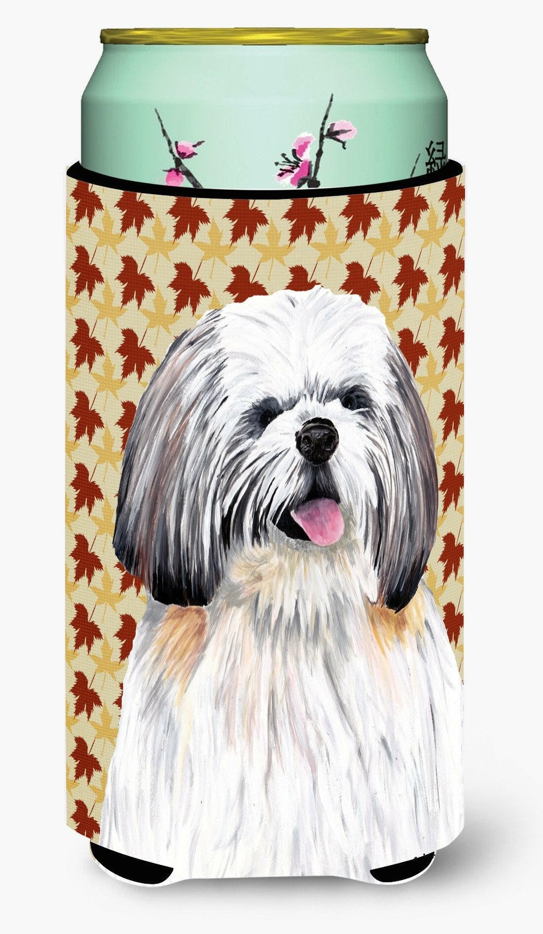 Shih Tzu Fall Leaves Portrait  Tall Boy Beverage Insulator Beverage Insulator Hugger by Caroline's Treasures