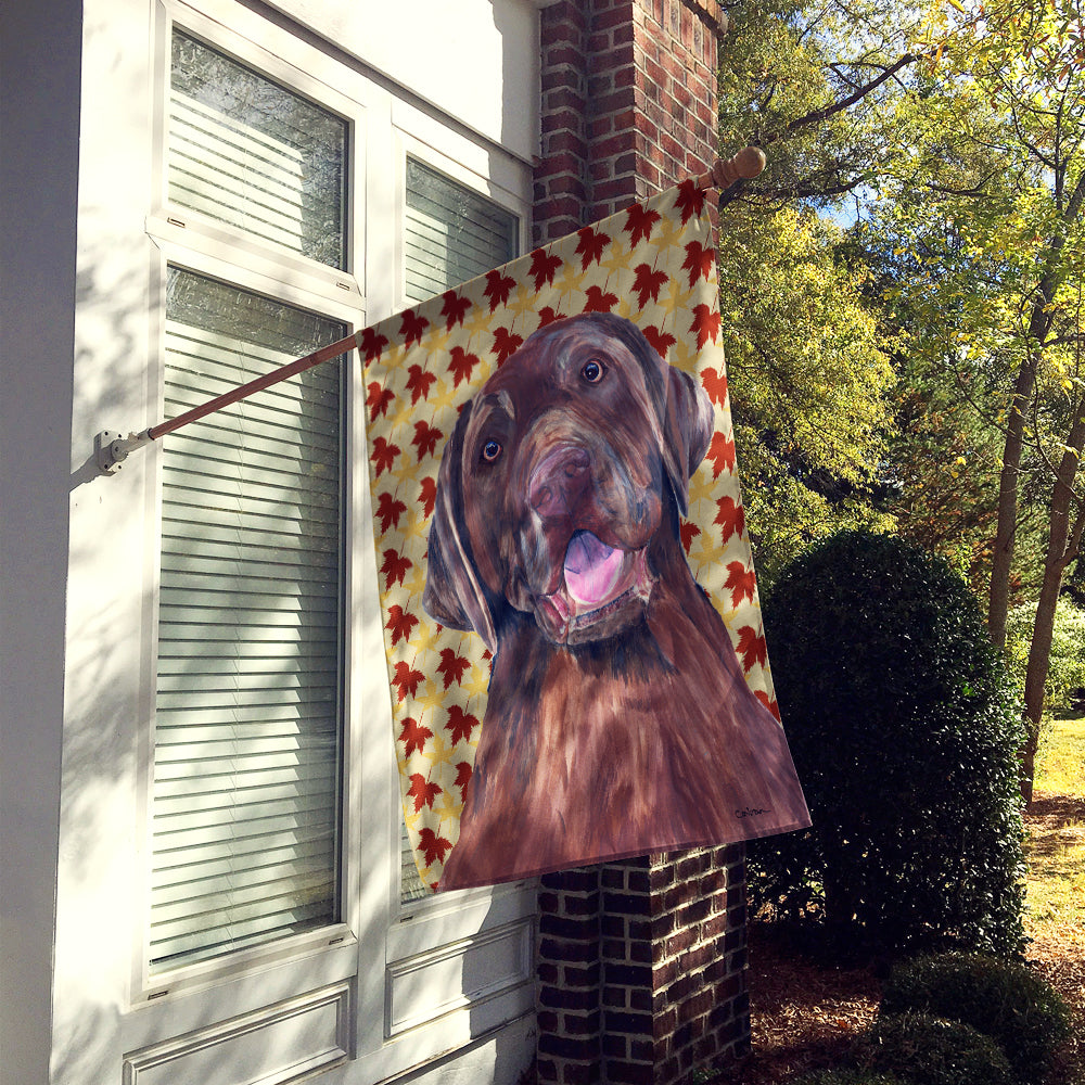 Labrador Chocolate Fall Leaves Portrait Flag Canvas House Size  the-store.com.