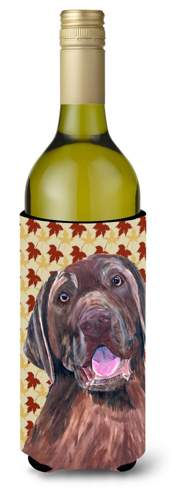 Labrador Chocolate Fall Leaves Portrait Wine Bottle Beverage Insulator Beverage Insulator Hugger by Caroline's Treasures