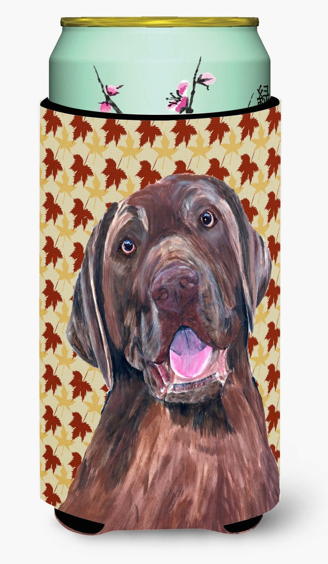 Labrador Chocolate Fall Leaves Portrait  Tall Boy Beverage Insulator Beverage Insulator Hugger by Caroline's Treasures