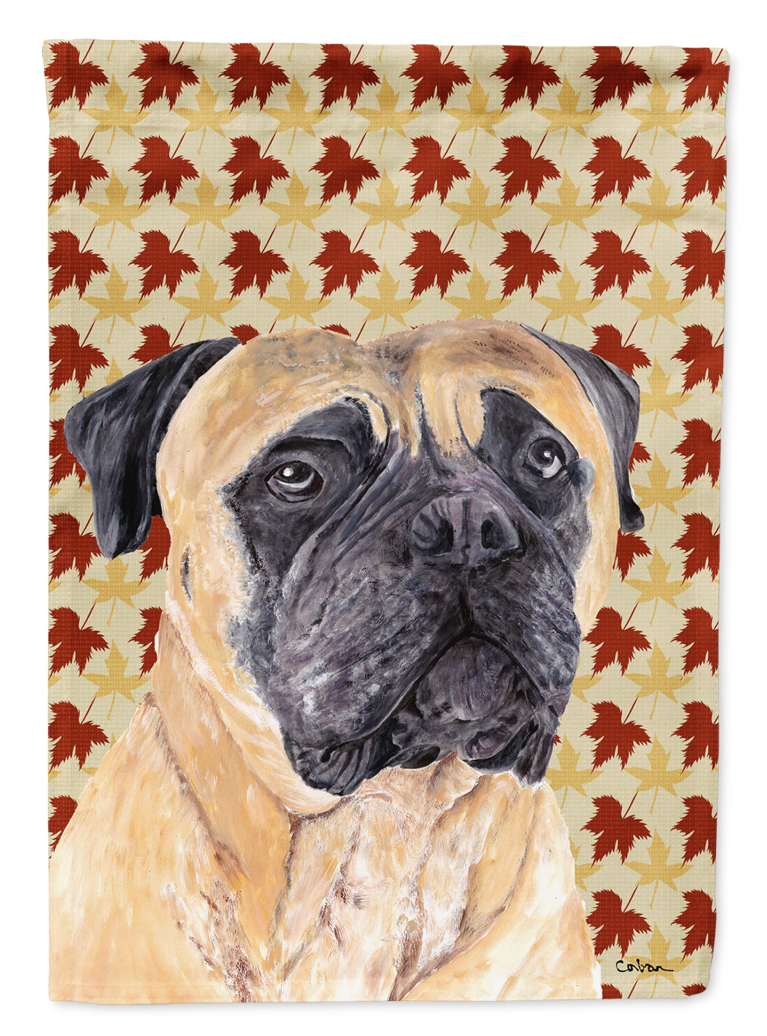 Mastiff Fall Leaves Portrait Flag Garden Size.