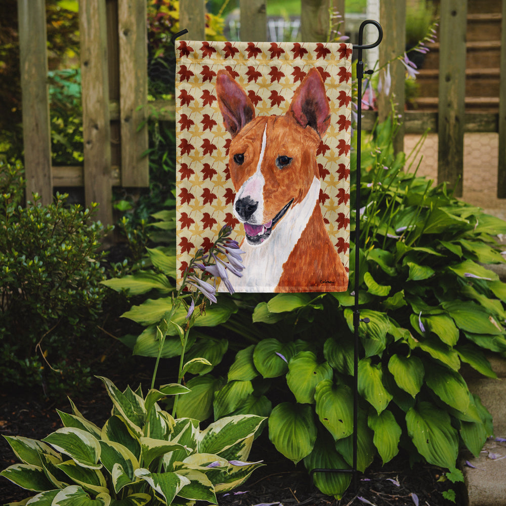 Basenji Fall Leaves Portrait Flag Garden Size.