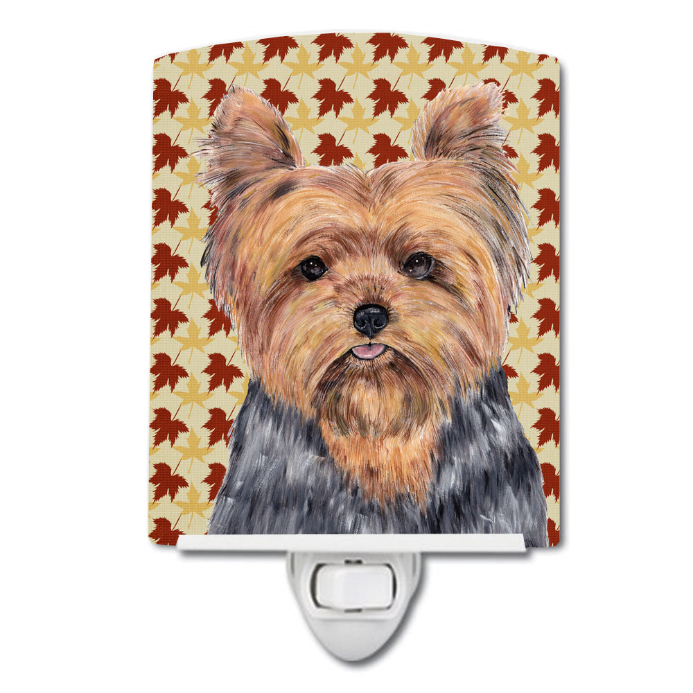 Yorkie Fall Leaves Portrait Ceramic Night Light SC9228CNL - the-store.com