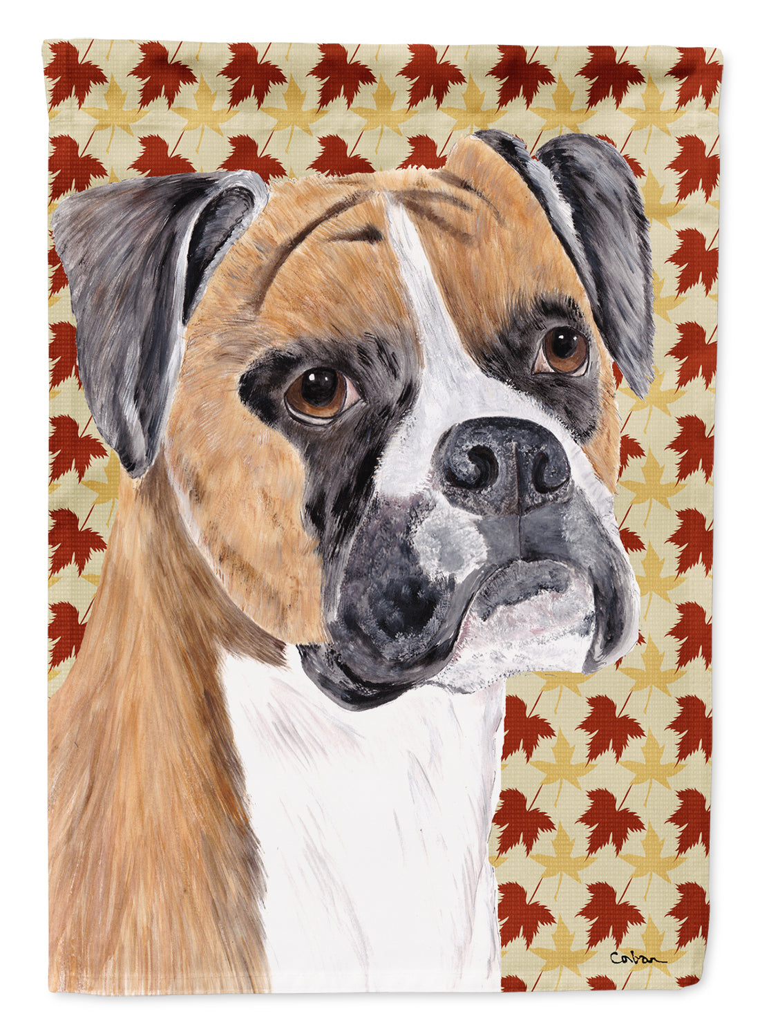 Boxer Fall Leaves Portrait Flag Canvas House Size  the-store.com.