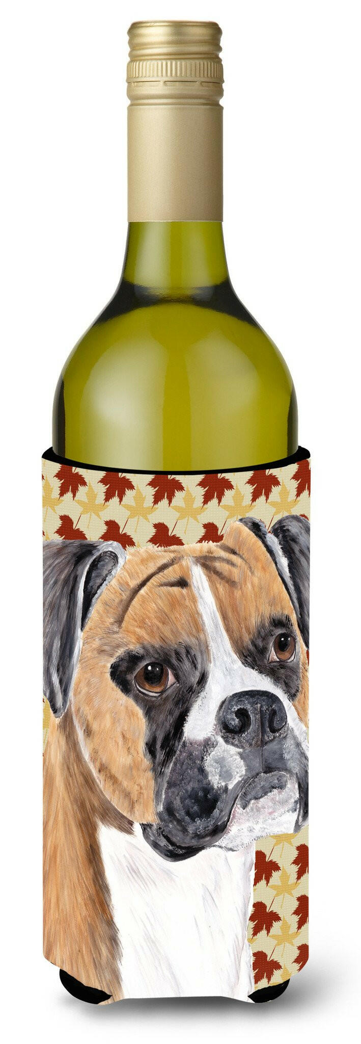 Boxer Fall Leaves Portrait Wine Bottle Beverage Insulator Beverage Insulator Hugger by Caroline's Treasures