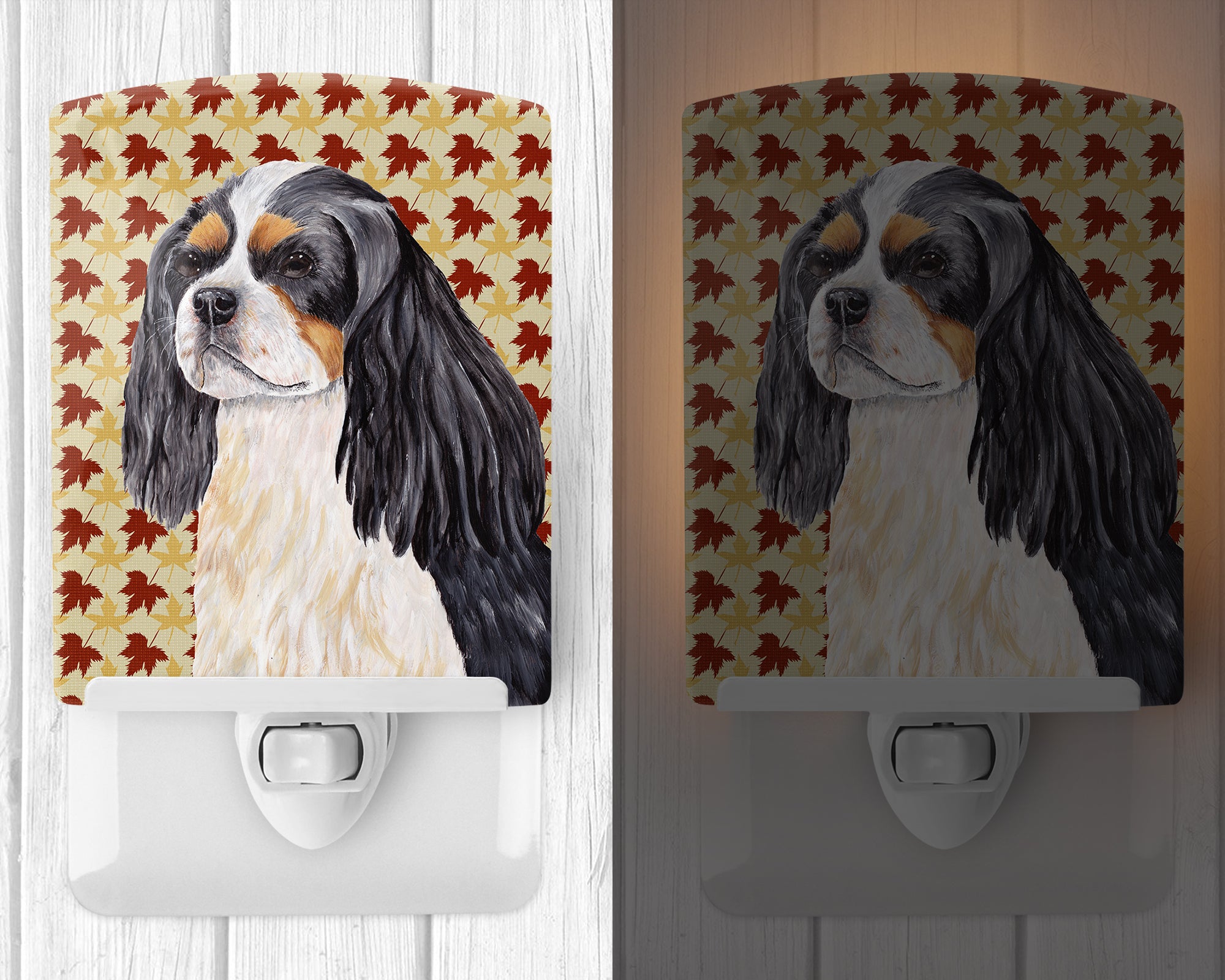 Cavalier Spaniel Fall Leaves Portrait Ceramic Night Light SC9231CNL - the-store.com