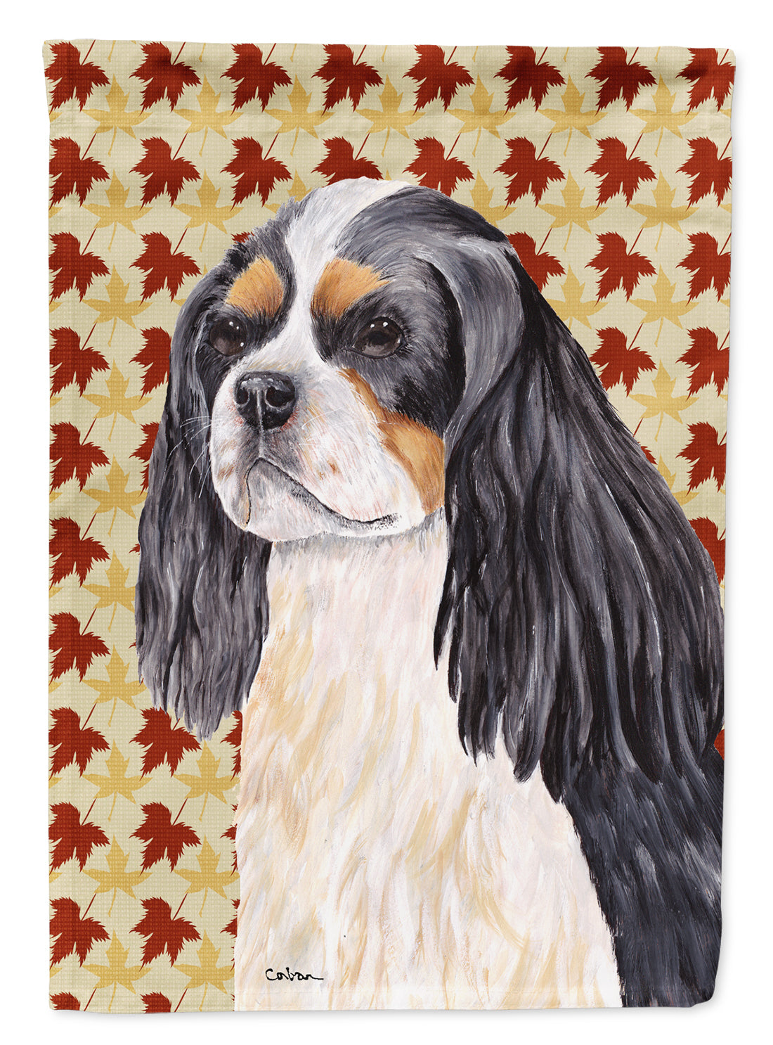 Cavalier Spaniel Fall Leaves Portrait Flag Garden Size.