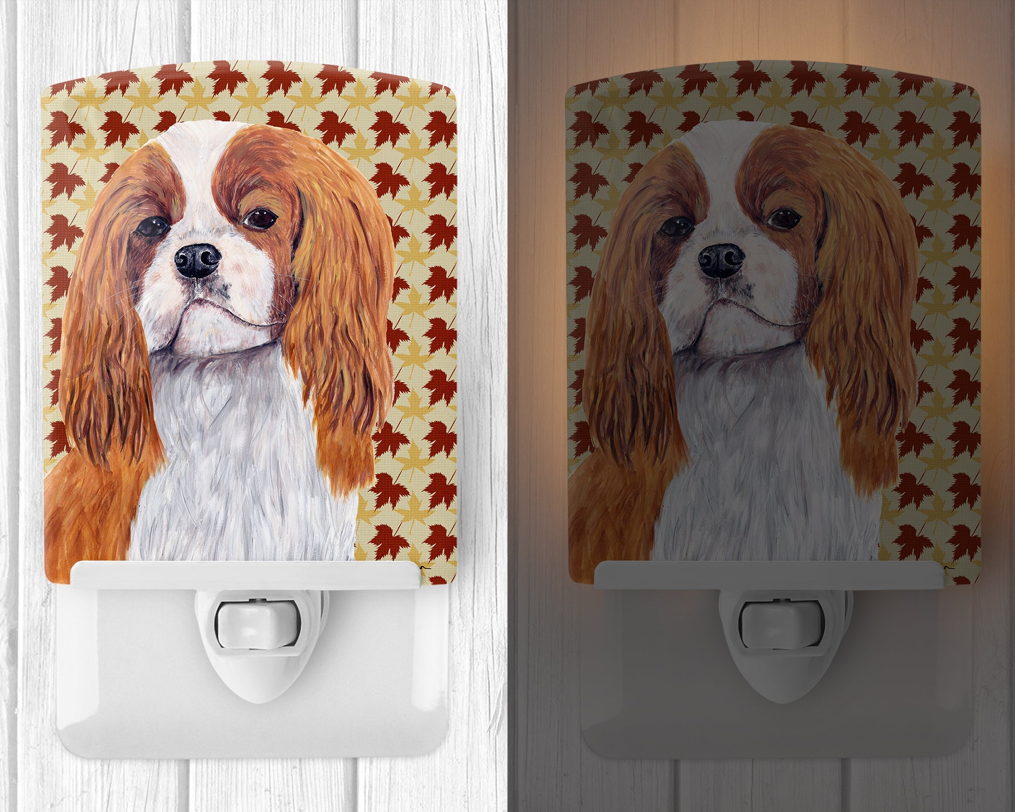 Cavalier Spaniel Fall Leaves Portrait Ceramic Night Light SC9232CNL - the-store.com